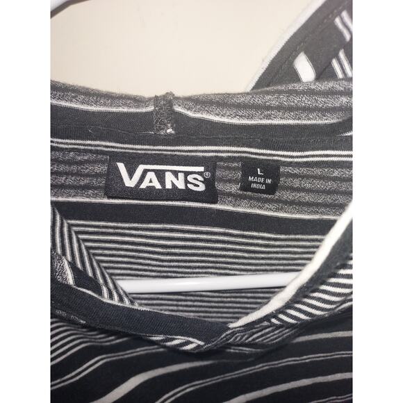 Vans Men's Hooded Shirt Large Long Sleeve Pullover Skater Striped Black Gray - Picture 6 of 6